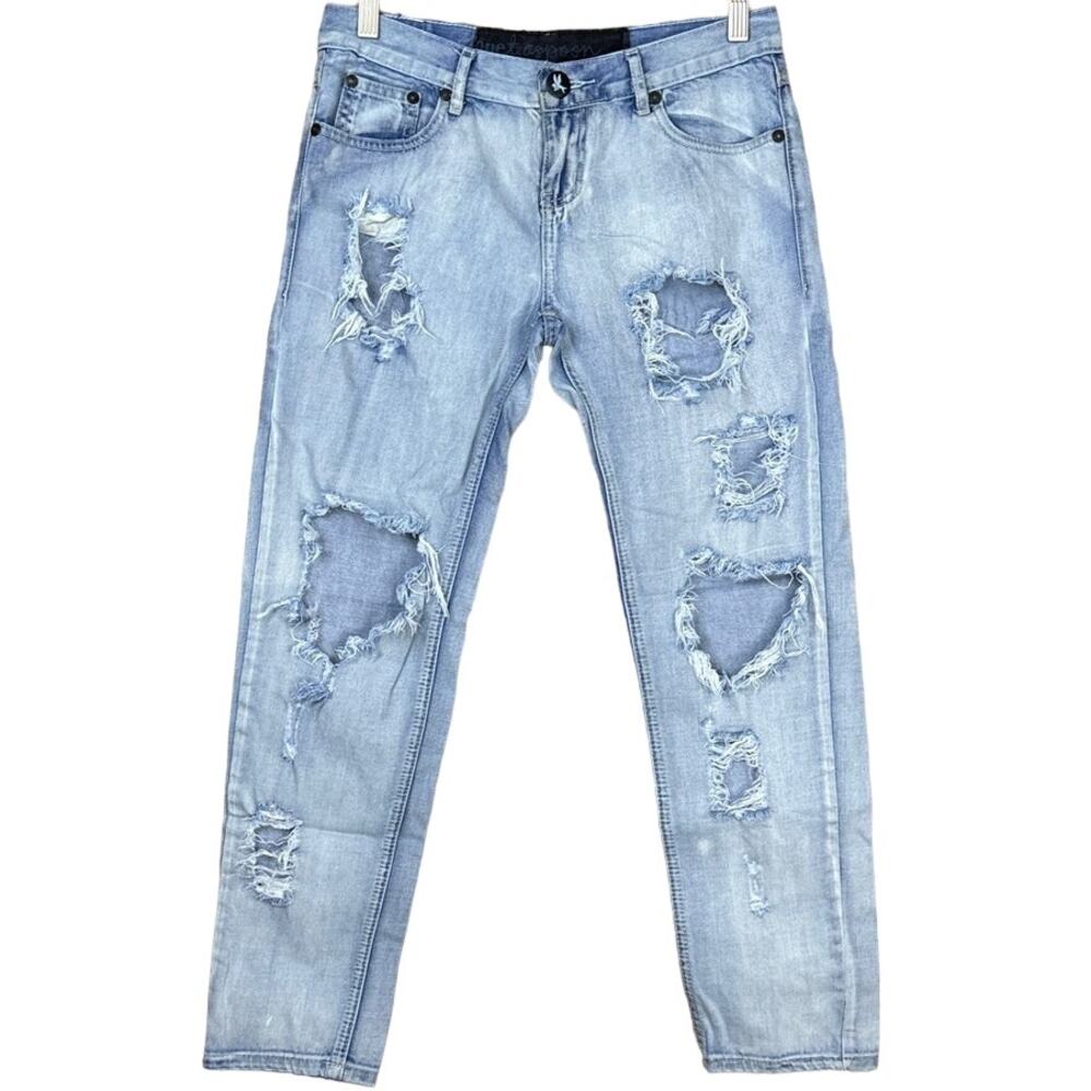 One Teaspoon Awesome Baggies Jeans Boyfriend Fit Destroyed Light Blue Size 26